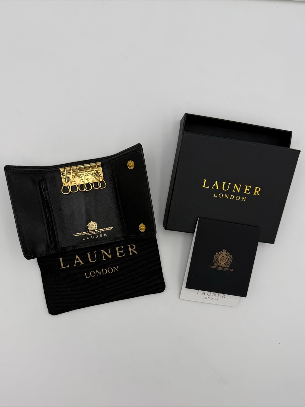👑LAUNER 1941 London • Unisex 6-Hook Key Wallet w/ Zip • Royal Warrant HM QUEEN